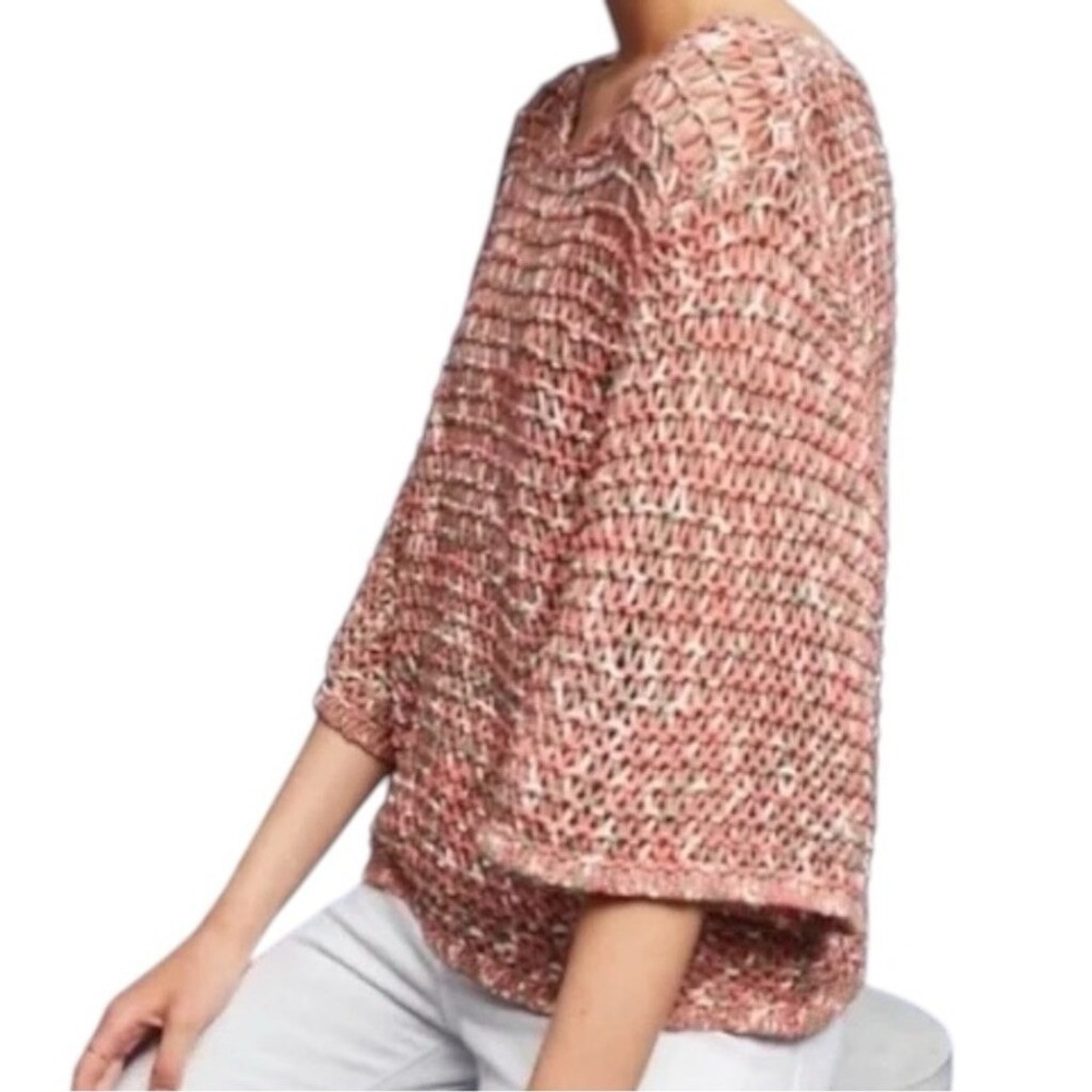 Moth Anthropologie Womens Salina Loose Crochet Knit Boxy Bell Sleeve Sweater M